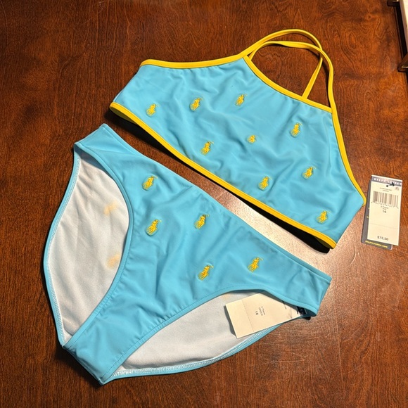 NWT Polo Ralph Lauren Girls Bikini - Light Blue w. Yellow, Size 16 - Picture 3 of 10